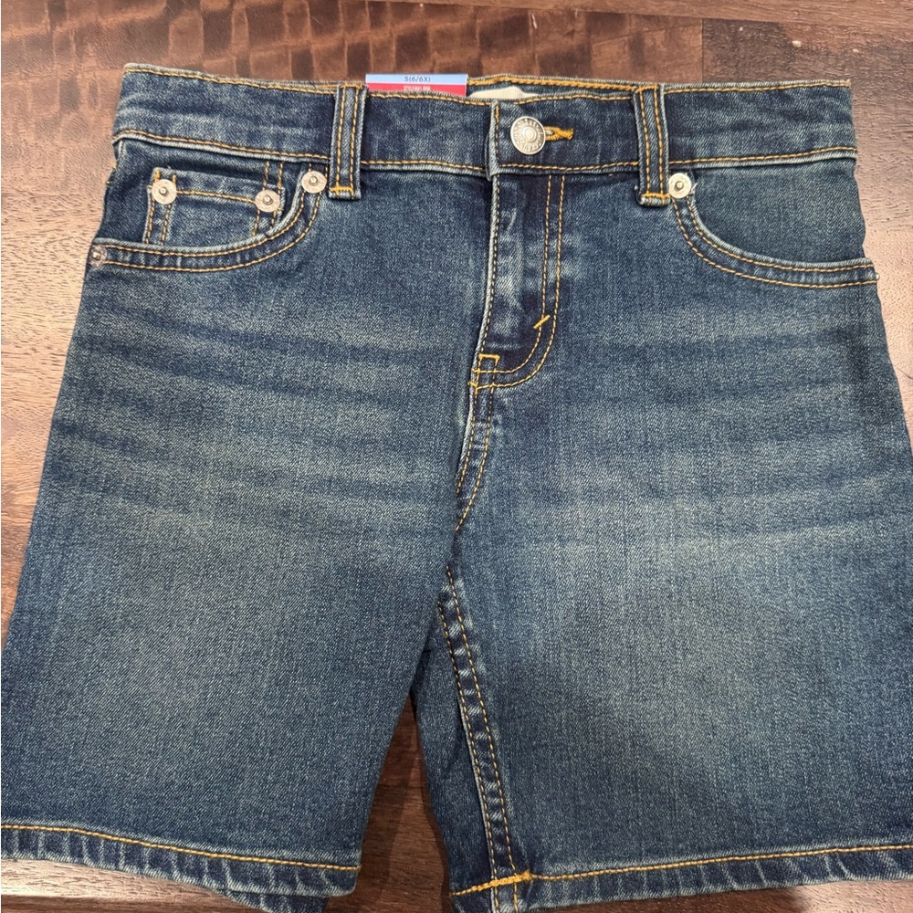 Kids Levi's Dark‎ Blue Denim Girlfriend Midi Shorts, Girls 6/6x NWT